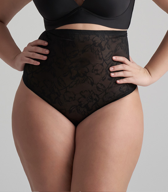 [238-BLK-S] bye bra LACE HIGH THONG - 238 (S)